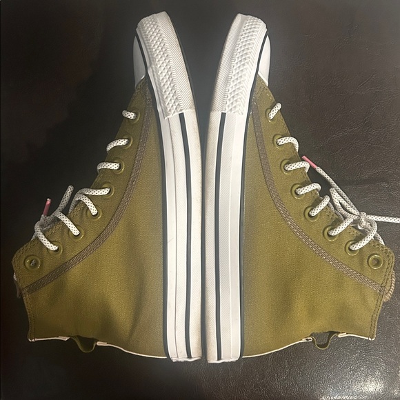 Converse All Star High Top Olive Green Sneakers with Pink and white trim - Picture 7 of 10
